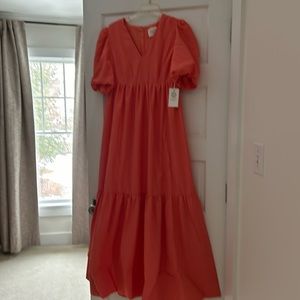 Tnuck Hyacinth House Orange V-Neck Taryn maxi Dress, size S.